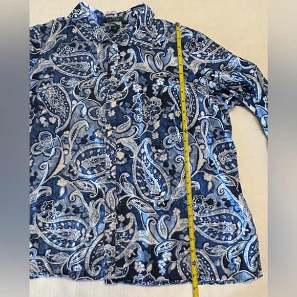 Lauren Ralph Lauren Button Down Blue Floral Paisley 3 Quarter Sleeve 2X - Picture 4 of 7